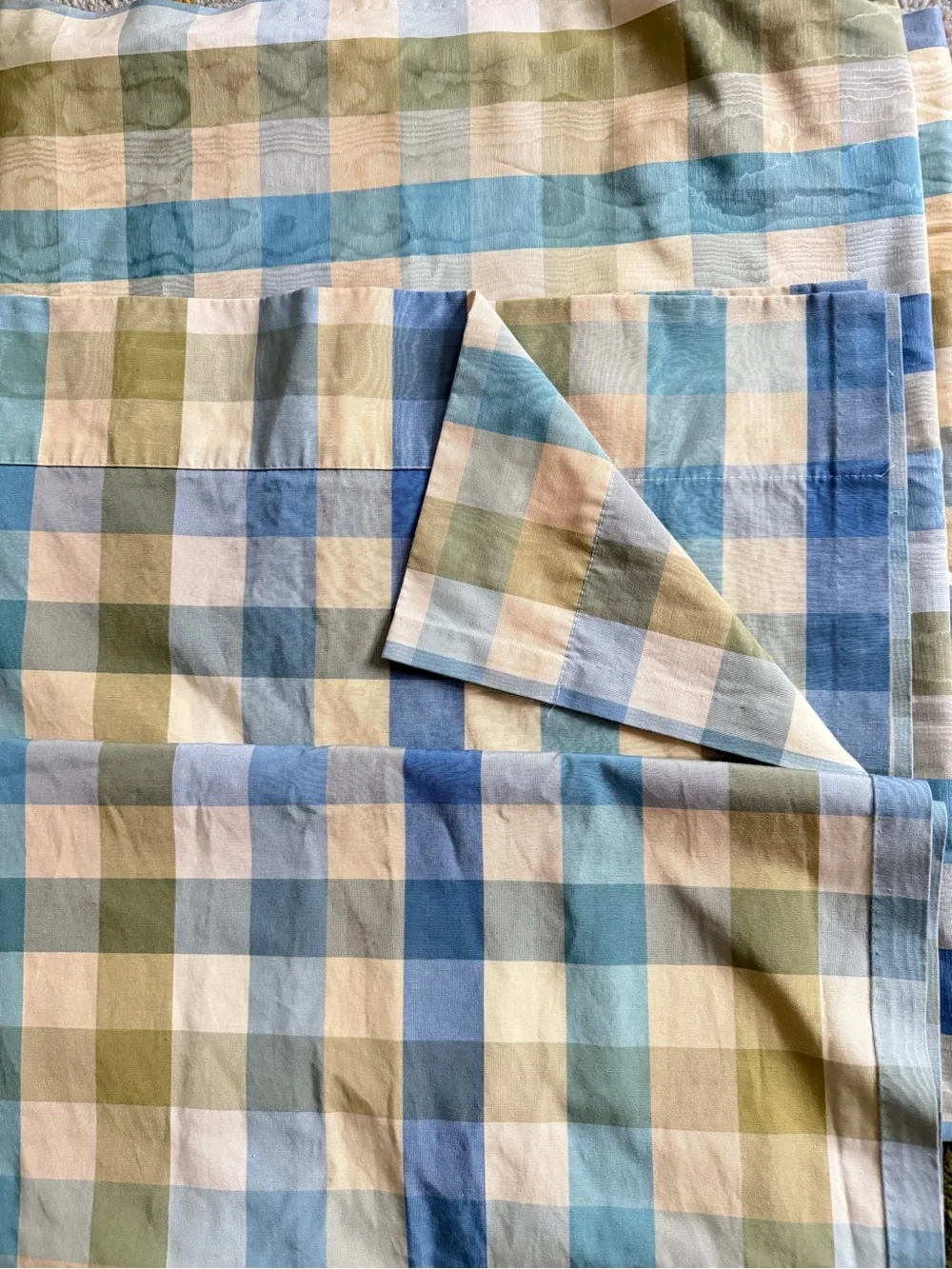 Pair Country Curtains Moire Plaid Curtains 50x82 Blue Green Cottage Farmhouse